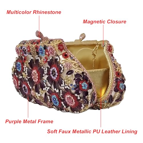 Image of Fancy Vintage Flower Rhinestone Clutch Multicolor Floral Crystal Evening Bag Purse Wedding Cocktail Bag