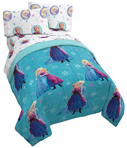 Disney Frozen Swirl 4 Piece Twin Bed Set - Includes Reversible Comforter & Sheet Set - Bedding Features Elsa & Anna - Super Soft Fade Resistant Polyester - (Official Disney Product)