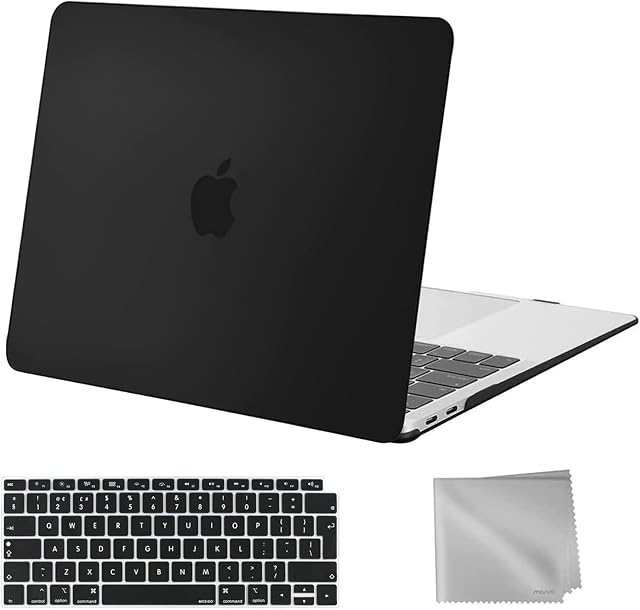 MOSISO Compatible with MacBook Air 13 inch Case 2022 2021 2020 2019 2018 M1 A2337 A2179 A1932 Retina Display with Touch ID, Plastic Hard Shell Case & Keyboard Cover & Wipe Cloth, Black