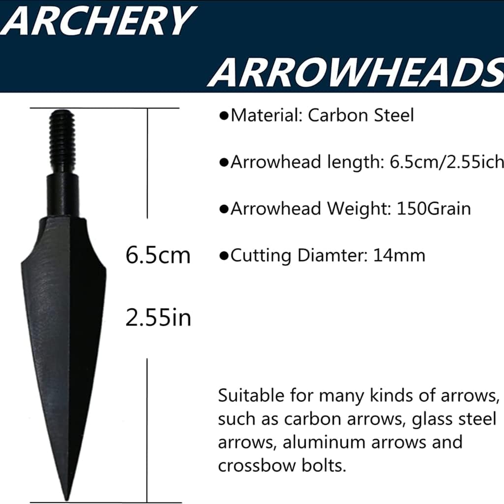 Archery Traditional Broadheads 150 Grain Replaceable Arrowheads for Compound Recurve Bow and Crossbow Bolts Black