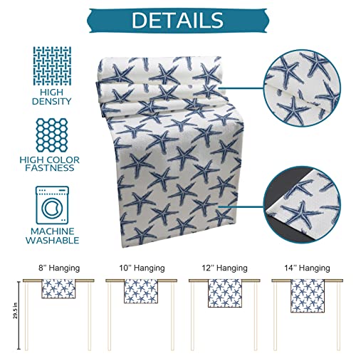Navy Blue Beach Starfish Table Runner 36 Inches, Summer Ocean Nautical Coastal Bed Runner Dresser Scarves Tabletop For Indoor Outdoor Parties/Ceremony/Banquet, 13"X 36" #TOP6