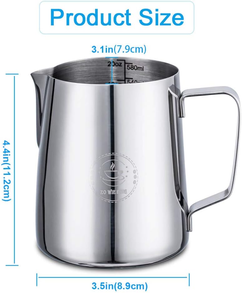 Milk Frothing Pitcher 20oz,Espresso Steaming Pitcher 20oz,Espresso Machine Accessories,Milk Frother cup 20oz,Milk Coffee Cappuccino Latte Art,Stainless Steel Jug: Home & Kitchen