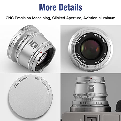 Image of TTArtisan 35mm F1.4 APS-C Camera Lens Silver Version for Sony E Mount Cameras Like A5000、A6000、A6100、A6300、A6400、A6500、A6600、NEX-5、NEX-7