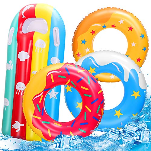 RichSmile 4 Pcs Inflatable Donuts Pool Floats for Kids, Swimming Rings for Kids Pool Tubes Toys, Pool Floats Ring Toys with Raft Lounger, Beach Water Toys Party Supplies for Kids Adults