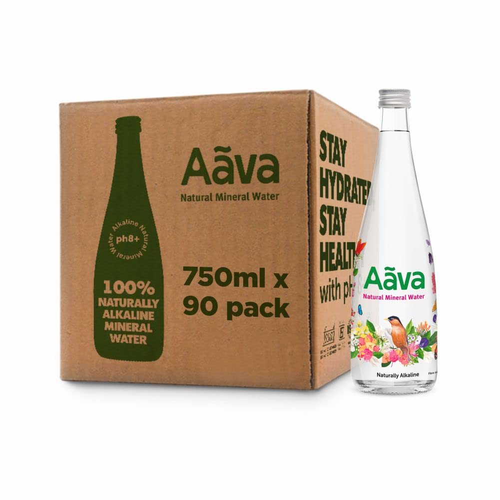 Aava Natural Mineral Water 750 ml Glass Bottle (Naturally Alkaline ; Origin Aravalli Range; pH 8+; Benefits of Calcium and Magnesium(Pack of 90 Bottles)-image-37