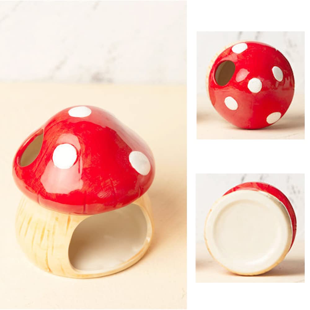 Maison de Hamster en Céramique, Cachette Champignon avec Gamelle, Refuge Frais pour Hamsters Nains, Gerbilles, Souris et Hamsters Dorés (Pet Nest+Pet Bowl)