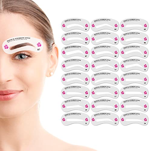 24PCS Eyebrow Stamp Stencils Kit, 24 Different Shapes Reusable DIY Brow Template Card for Shaping Natural Grooming Eye Makeup, Practical Quick Beginners Beauty Mould Tools Set Suit for Women Girls Men