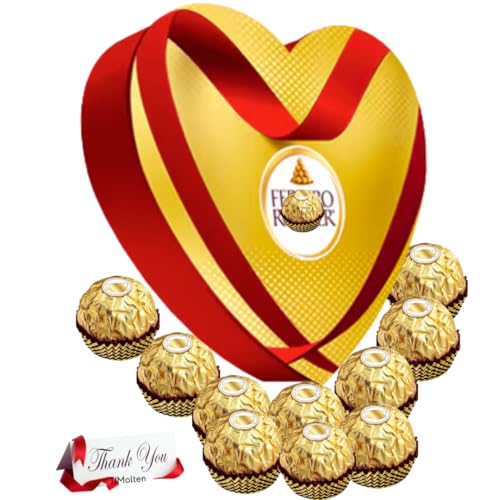 Ferrerro Heart Chocolate Box & Thank You Tag - Ferrerro Rocher Chocolates Love Heart Gift Box for Women Men | Valentines Day Gifts For Her Mother’s Day Birthday Presents 125g