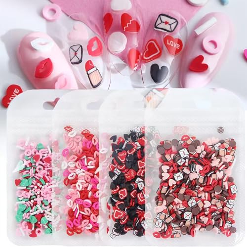 Image of 4 Bags Nail Charms 3D Mini Heart Lipstick Lip Prints Envelopes Charms for Nails Design Nail Slices DIY Nail Art Decoration for Women Girls Nails Art Supplies Accessories