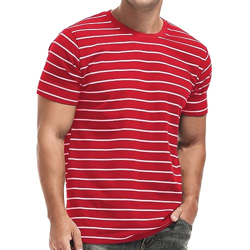 VEIISAR Men's Crewneck Striped T-Shirt Soft Elastic Cotton Tees