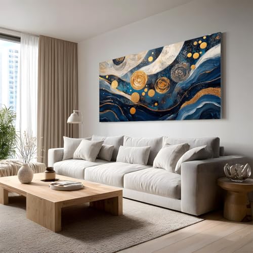 Peinture luxe point doré abstrait grand format 50x100 salon moderne
