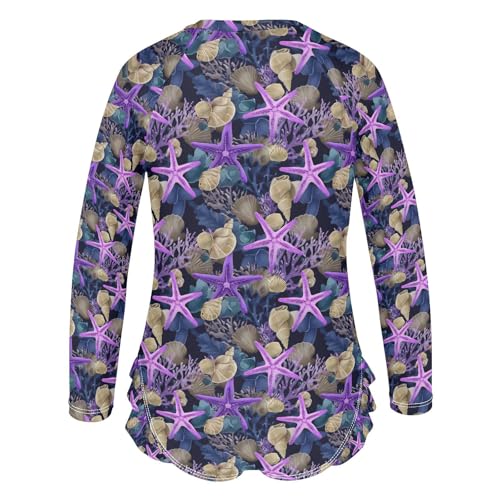 ALAZA Cute Coral Starfish Seashell Girls One Piece Swimsuit Long Sleeve Rash Guard Swimsuits UV 50+ Swimwear Zipper3