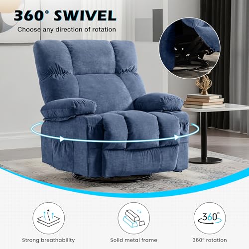 Image of MAHOMICO Recliner Chair Oversized Swivel Rocker with Vibration Massage & Lumbar Heating, 360 Swivel, USB Charging Port, Cup Holders & Side Pocket for Living Room