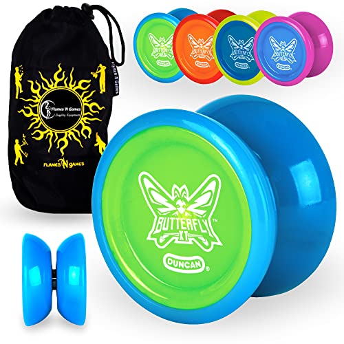 Duncan BUTTERFLY XT YoYo Ideal para principiantes + bolsa de viaje Eje con rodamiento en C Intermedio Yo-Yo. (Amarillo   Azul)