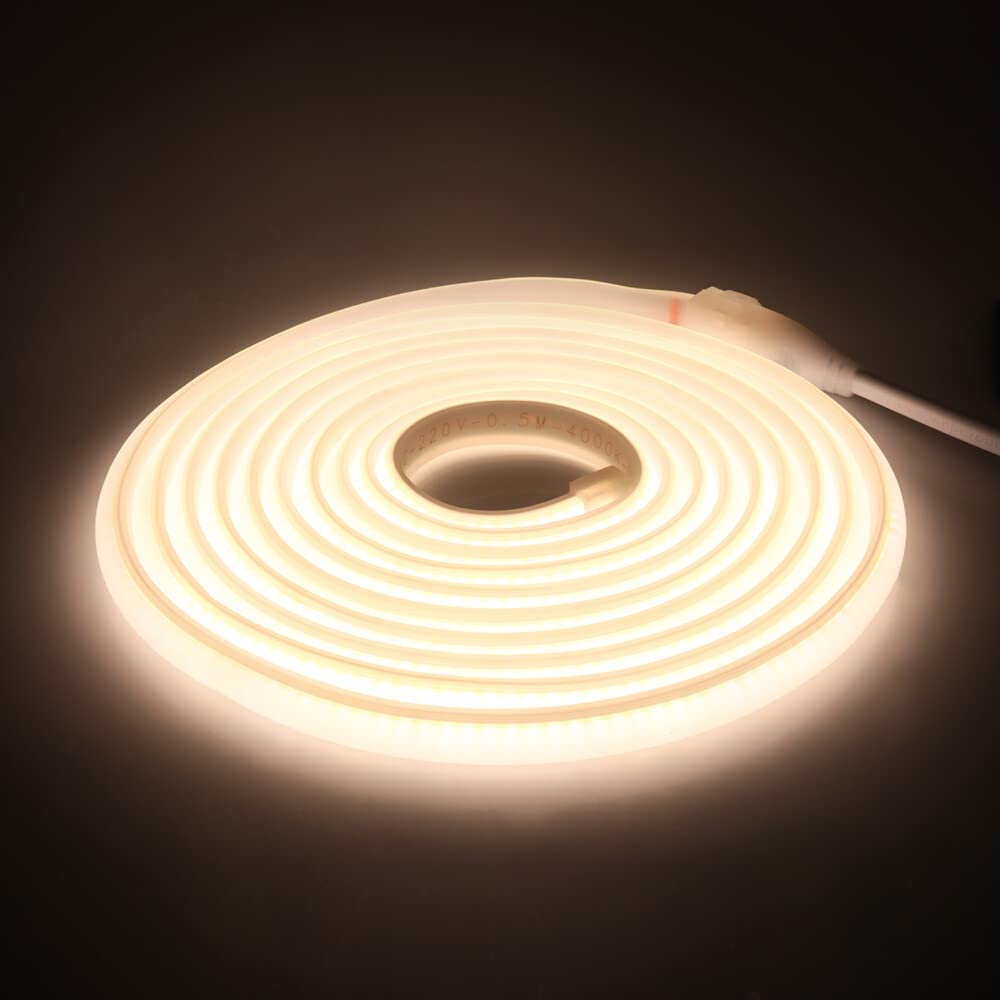 XUNATA 30m LED Neon Flexible 220V, Alto brillo 288 LED/m Tira de LED COB con Interruptor, Cada Corte de 50 cm, IP65 Impermeable, Luz de Cuerda- Blanco Natural