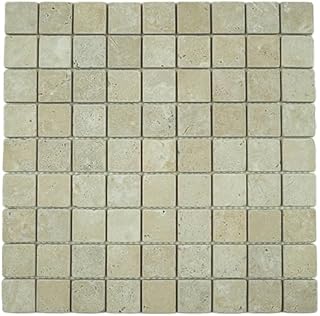 Mosaïque Travertin Vieilli Ivoire 30,5 x 30,5 cm, Carreaux de Pierre Naturelle pour Sols et Murs