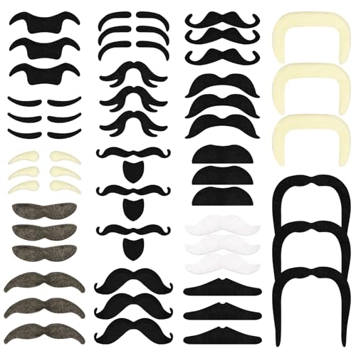 AUYAO Bigode Postizo, conjunto de bigode falso, bigode autocolante, barba de carnaval dos anos 80, bigode para colar para disfarces festa de Halloween festa de desempenho, D