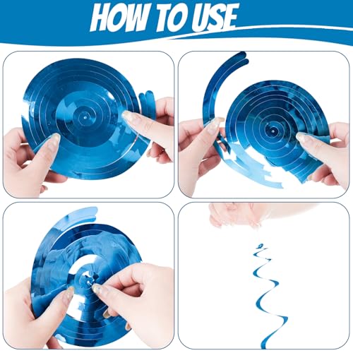 Image of Blue Ceiling Swirl Foil Decorations Hanging Plastic Streamer Themed Swirl Party for Birthday Wedding Baby Shower Sea Nautical Themed Party, Pack of 28