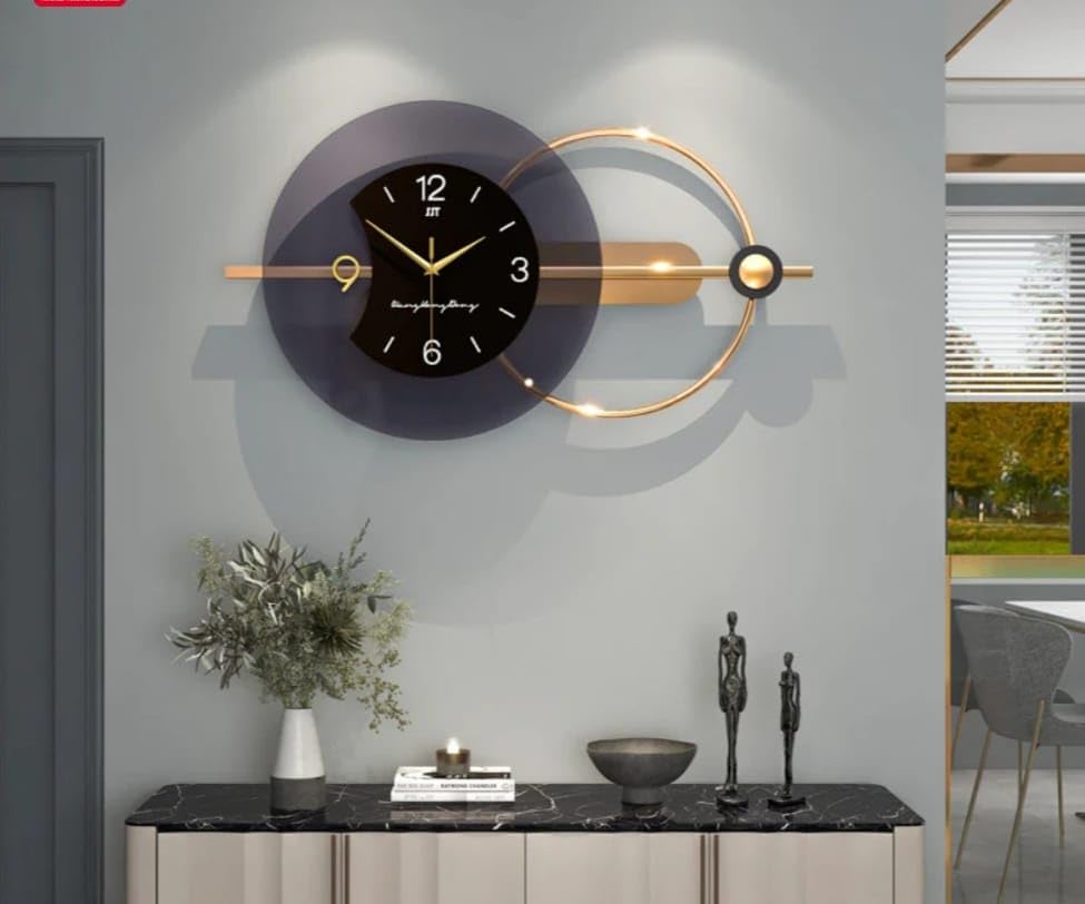 Modern Aura Black & Gold Designer Acrylic and Metal Wall Clock for Home Decor,Living Room & Office Decoration-image-12