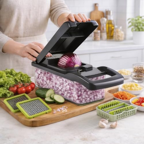 14-in-1 Vegetable Chopper with Container & Dicer | Onion & Salad Chopper, Mandoline Slicer, Cheese Grater & Veg Cutter | Kitchen Gadgets 2026 - Image 3