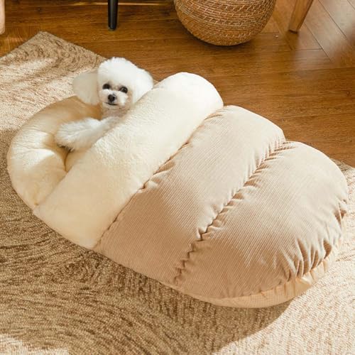 Monbaer Cozy Cat Bed Slipper Pet Cave Dog House, Cat Igloo Pet Nest Bed with Non-Slip Bottom, Fleece Warm Cat House for Indoor Cats Small Dogs, Washable (M-62x40cm,Brown)