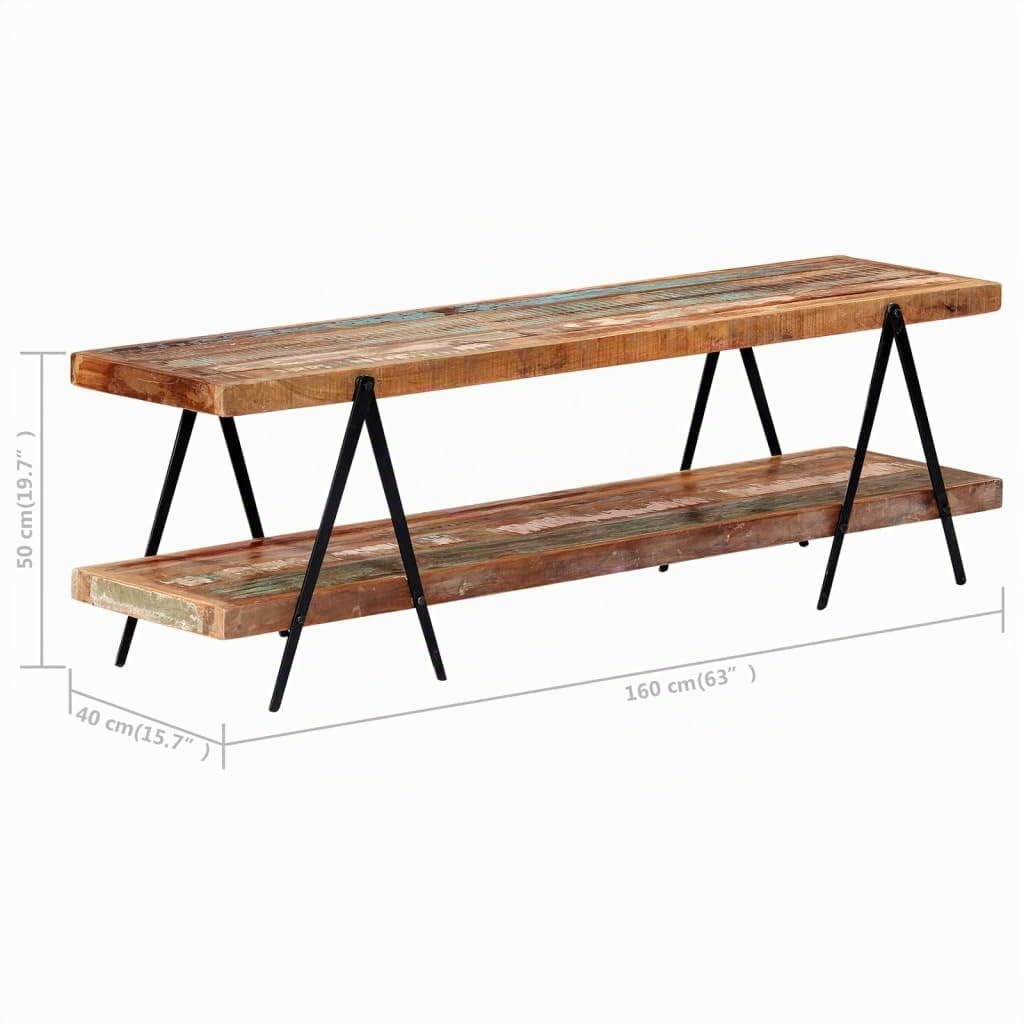 vidaXL Mobile Porta TV Armadietto Multimediale Artigianale Industriale Vintage 2 Ripiani 160x40x50 cm in Legno Massello di Recupero Telaio in Ferro