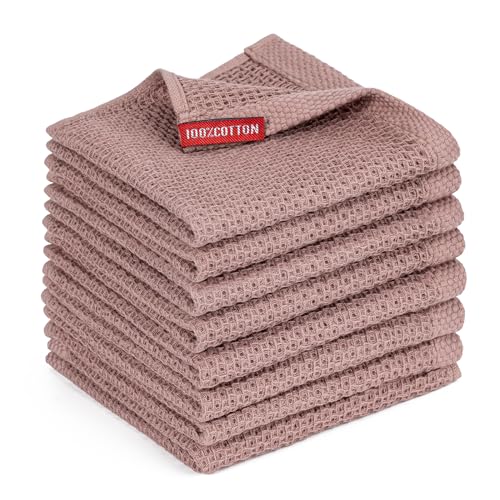 Kitchen Towels 8-Pack Kitchen Dish Cloths,100% Cotton,12x12 In,Brown