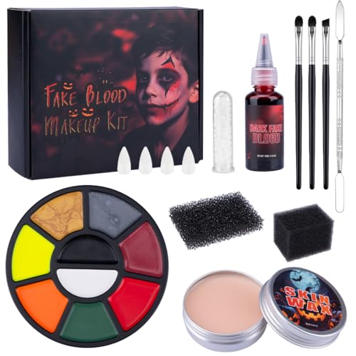 Juego de maquillaje con efecto especial para Halloween, kit de maquillaje SFX, spray de sangre artificial, lavable, compuesto de modelado de silicona, 9 colores, color corporal para zombies, monstruos