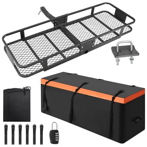 Garvee Élevé capacité 90kg – Porte-Bagages Plateforme attelage Acier pliable152x51x15 cm, Sac étanche 425L, Filet, Sangles, stabilisateur – pour SUV,...