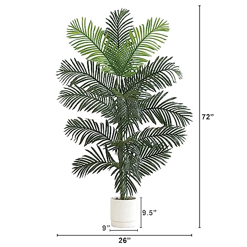 Nearly Natural 6ft. Artificial Paradise Palm with White Decorative Planter