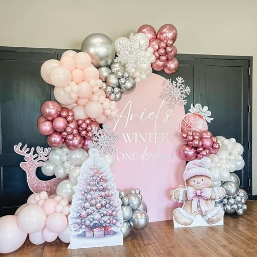 Guirnalda de globos para fiesta de invierno y Navidad con copos metálicos 6