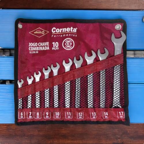 Jogo de Chaves Combinadas Plana 10 a 19 mm 10 Peças Corneta