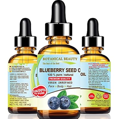 BLUEBERRY SEED OIL 100 % Pure Natural Virgin Unrefined Cold Pressed 1 Fl. Oz.- 30 ml for FACE, SKIN, BODY, DAMAGED HAIR, NAILS, Anti-Aging, richest natural source of vitamin A, vitamin E, Vitamin C and Omega 3, Omega 6 Essential fatty acids by Botanical B