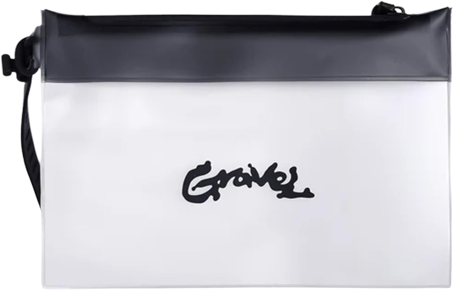 Gravel The Pouch | TSA Approved Clear Travel Toiletry Bag | Quart Size for Men & Women (Clear and Gray Script)