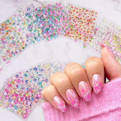 30Sheets Flower Nail Art Sticker 3D Self-Adhesive Colorful Flowers Cherry Blossoms Rose Daisy Nail Decals Pink Floral Nail Design Cute Heart Nail Sticker for Kids Girls Women Manicure DIY Decoration