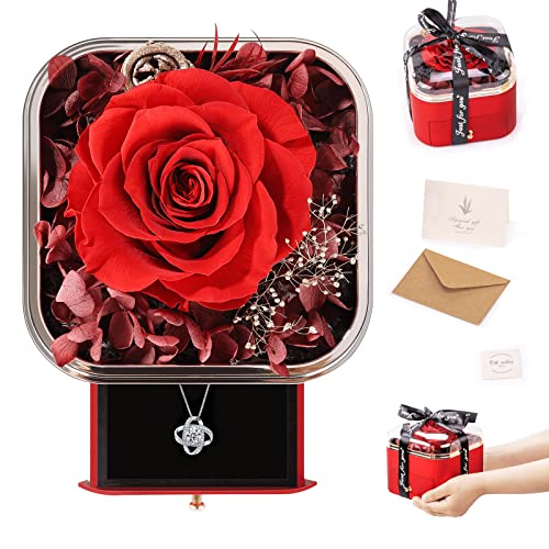 Sofliv Preserved Flowers Rose Gifts For Women - Eternal Roses In A Box Rose Jewelry Box With 925 Jewelry Sets Rhinestone Choker Necklace On Valentines Day Christmas Anniversary Birthday Gifts For Her #TOP1