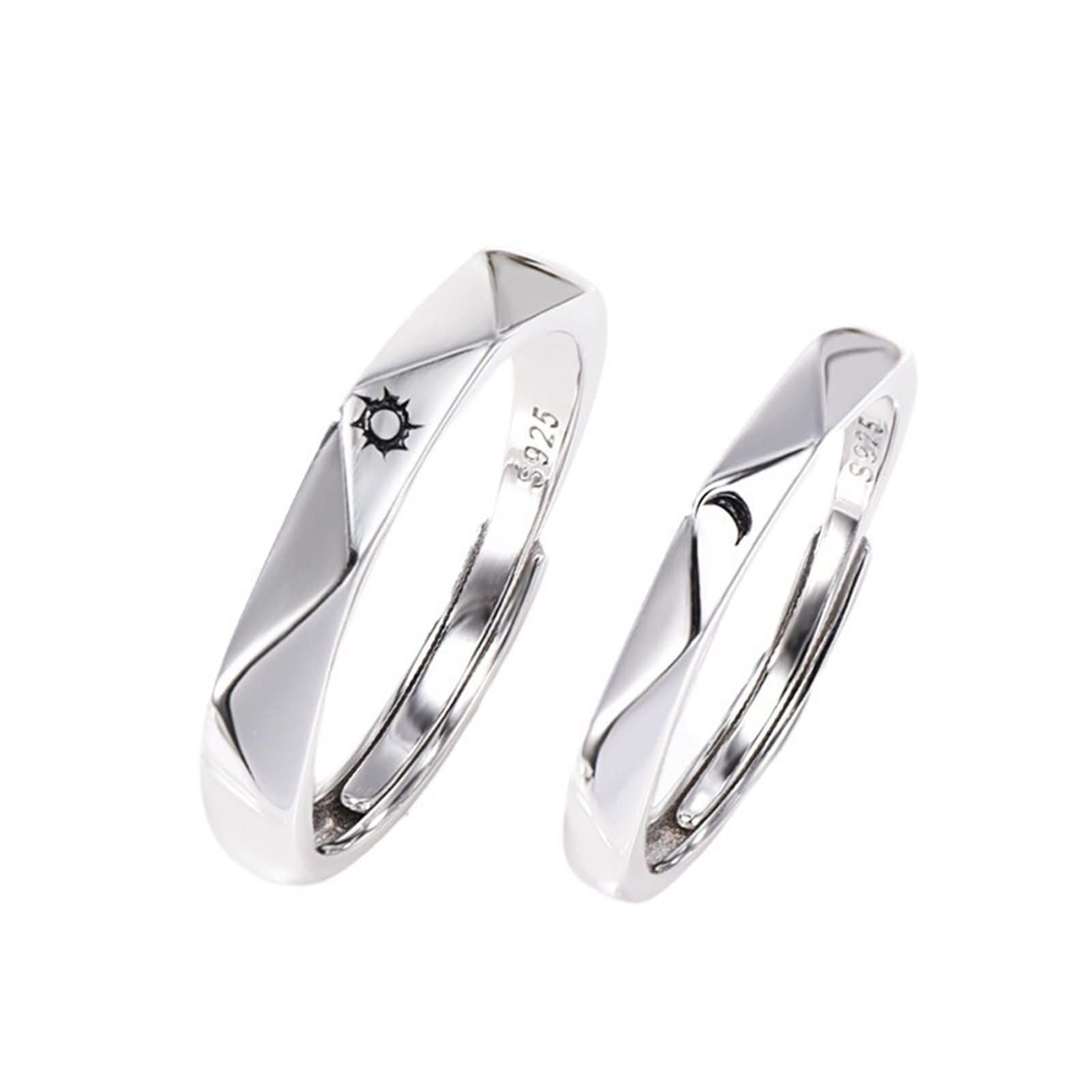 Anillo Plata de Ley Aniversario Pareja Grabado Personalizado, Sol y Luna, Anillos Mujer Plata Ajustables de Boda