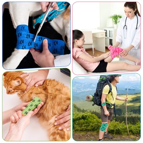 WuGU 12 Rollen Selbstklebender Verband, Selbsthaftende Bandage Tierverband Selbstklebend Hund Vet Wrap Pet, aftbandage Selbstklebend für Finger Handgelenk,Knie und Schwellungen(12 Farben 5 cm x 4,5 m)