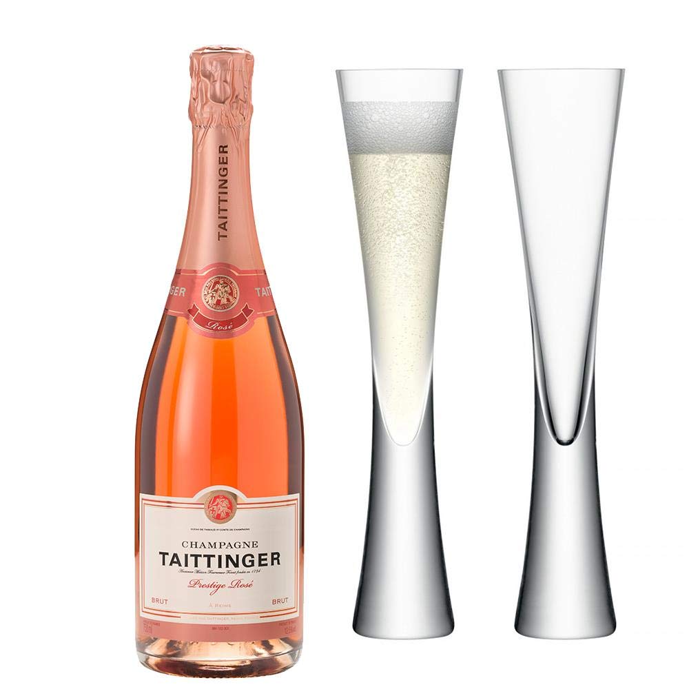 Taittinger Prestige Rose Champagne with LSA Flutes 75cl 12.5% abv