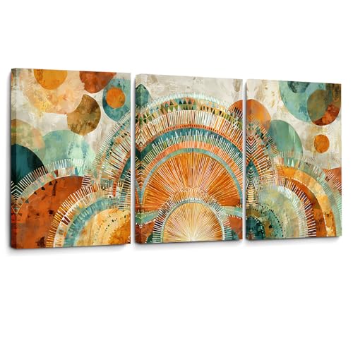 Boho Sunrise Wall Art Set of 3 - Mid Century
