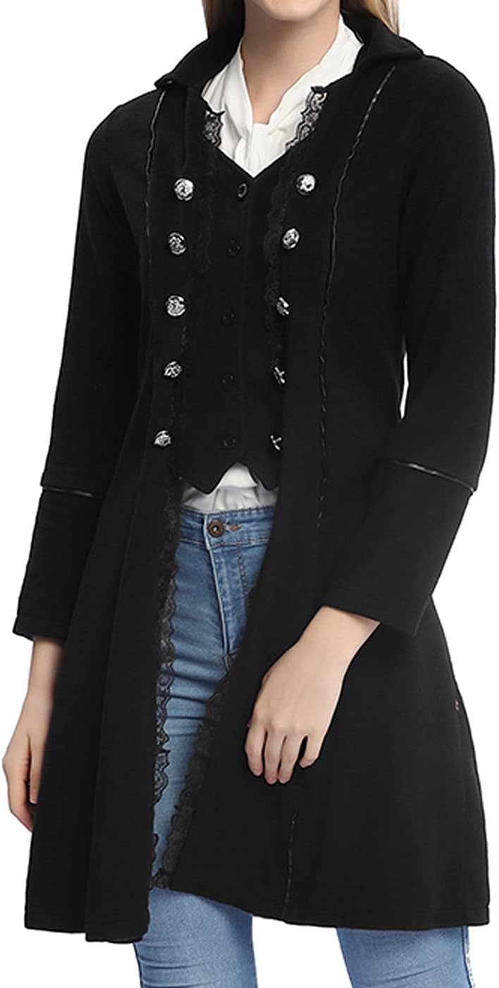 BITSEACOCO Women Renaissance Steampunk Jacket, Medieval Halloween Costumes Gothic Victorian Pirate Tailcoat Frock Coat - Image 3