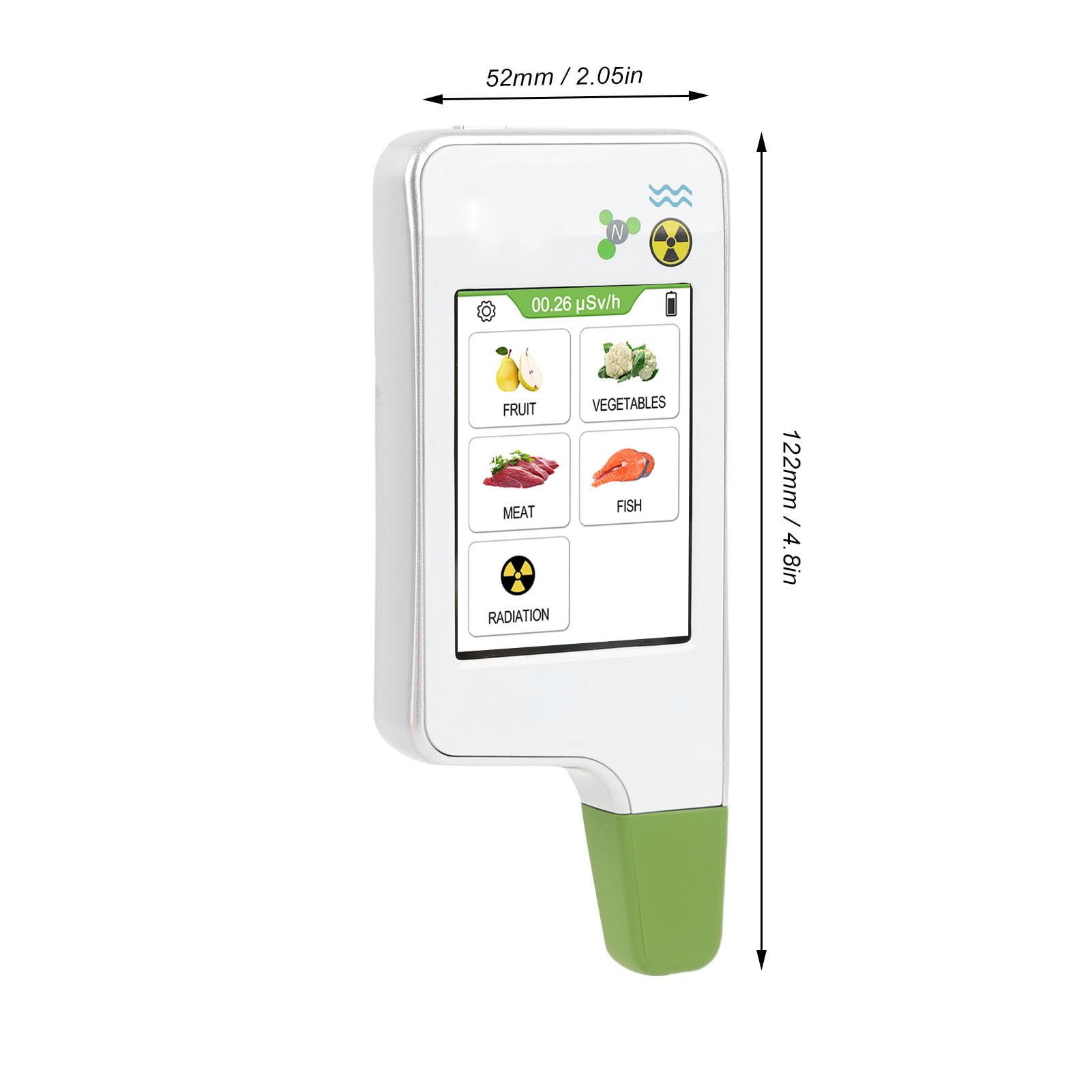 Medidor de Nitratos y Contador Geiger, Detector de Radiación Digital 2-en-1, Detección 0-9999mg/kg, Medidor de Radiación 0-99.99mSv/hr, Recargable para Mariscos, Frutas, Verduras (Blanco)