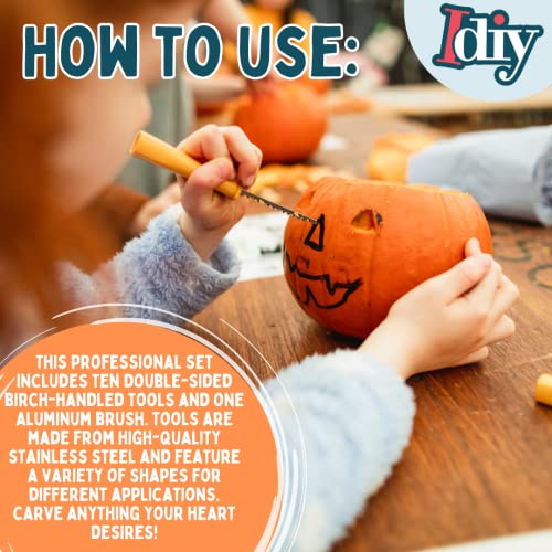 Pumpkin Carving Kit (21 Tool Set) W 11 Double Sided Pieces - Halloween Professional Sculpting, Cutting And Carving Knife Supplies For Fall Jack-O-Lanterns, Pumpkins, Decorations For Kids And Adults #TOP2