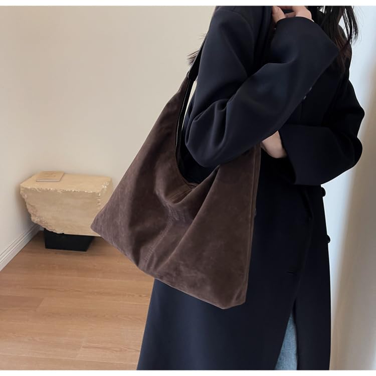 Women’s Trendy Suede Tote Bag Shoulder Bags For Women Fall Underarm Bag Winter Hobo Bag Work Purses Suede Travel Handbag - Image 5