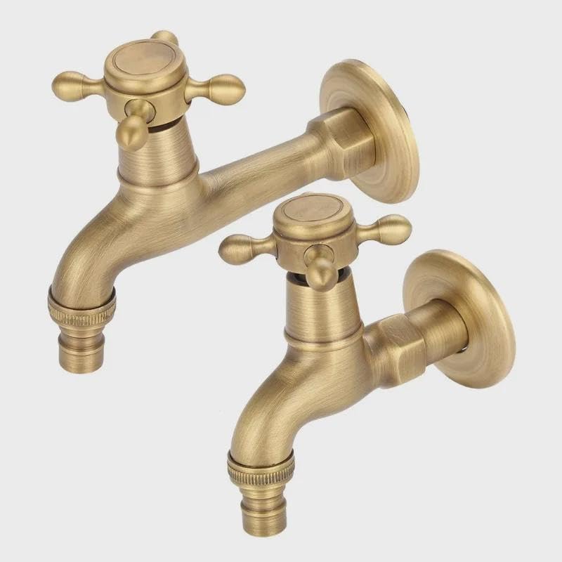 Vintage Solid Brass Washing Machine Faucet – Single Handle Wall-Mounted Water Tap for Laundry Room