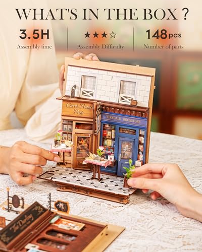 Image of Rolife Book Nook Kit European Arcade Snap-Fit 3D Wooden Puzzles for Adults | 10 inch miniature house kit collectible diorama building kit booknook bookshelf decor craft for adults hobby gift for men women