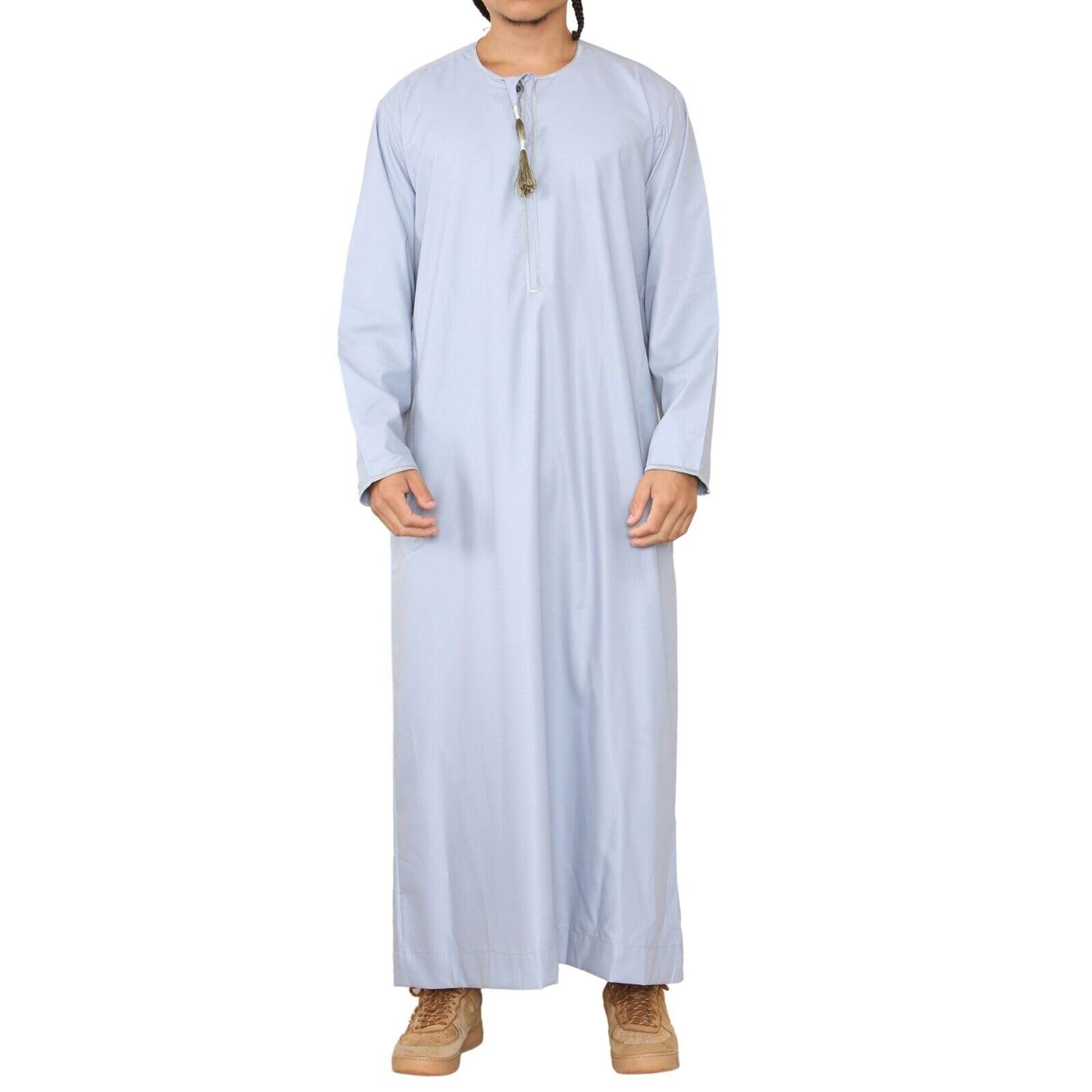 Infinity Leather Mens Blue Thobe Jubba Saudi Islamic Arab Eid Emirati Kaftan Jubbah Tassel Robe