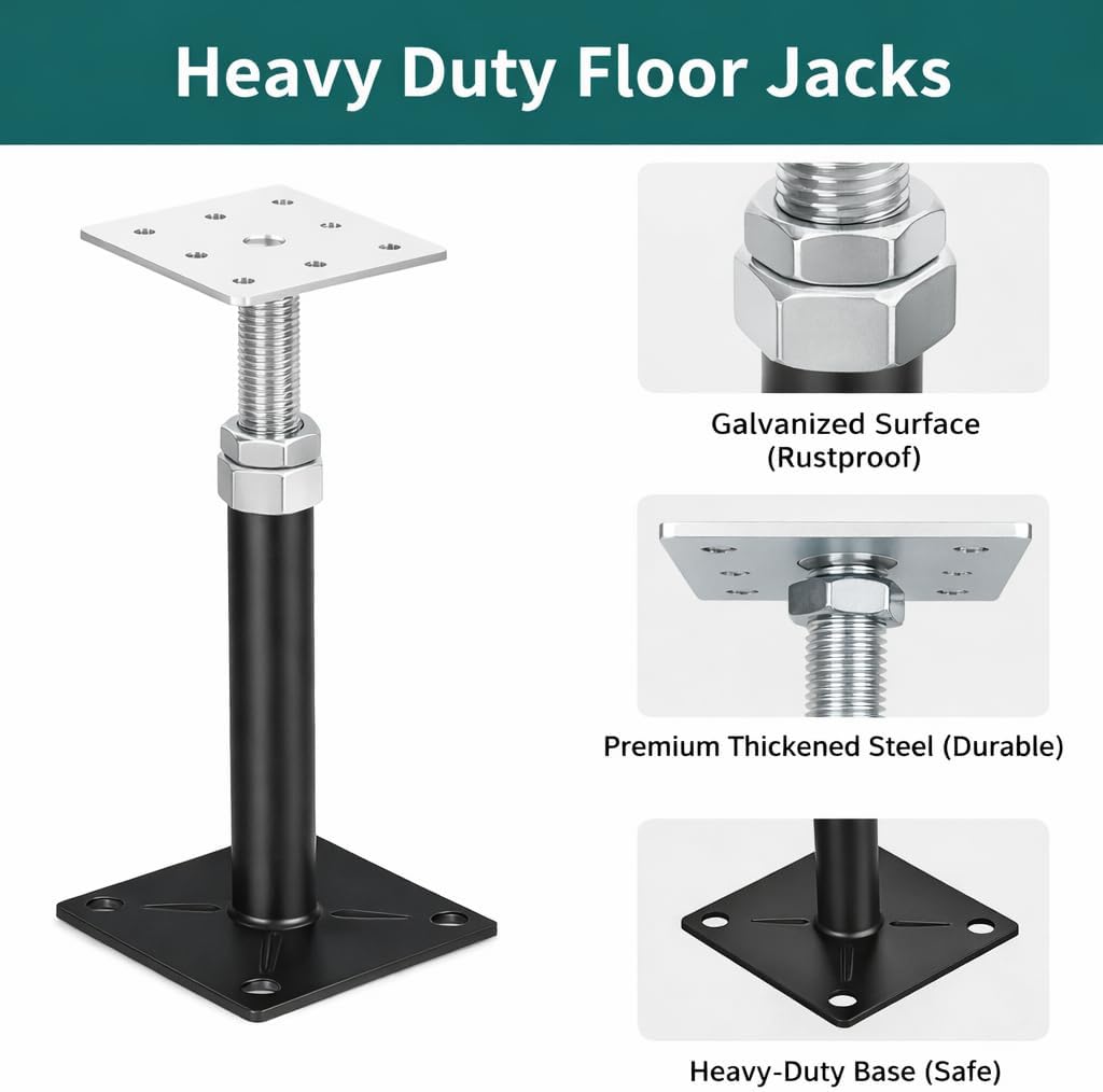 4PCS Adjustable House Floor Jacks for Leveling, 5" - 8" Height Adjust Range, Crawl Space Jacks, Telescoping Screw Jacks for Temporary Support - 11000 lbs Max Load (Each)