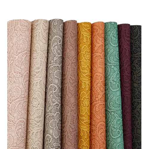 letsinstyle 9 PCS Embossed Faux Leather Sheets, 11.8" x 7.9" Embossed Flower Synthetic PU Fabric, Floral Vinyl for DIY Bows Wallet Sewing Crafts Earrings Purses Making