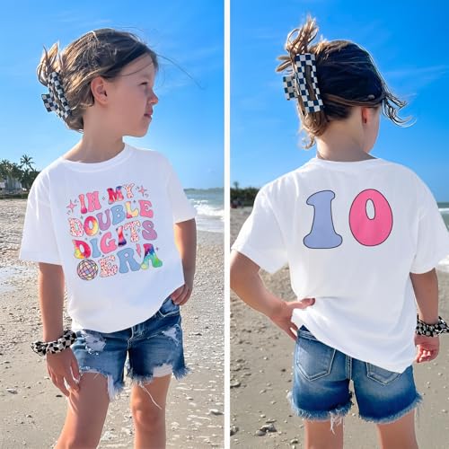 Image of KEKEMI in My Double Digits ERA Birthday Girls Shirt 10th Birthday Girl T Shirt 10 Years Old Birthday Outfit Summer Tees Tops(White,10Y)